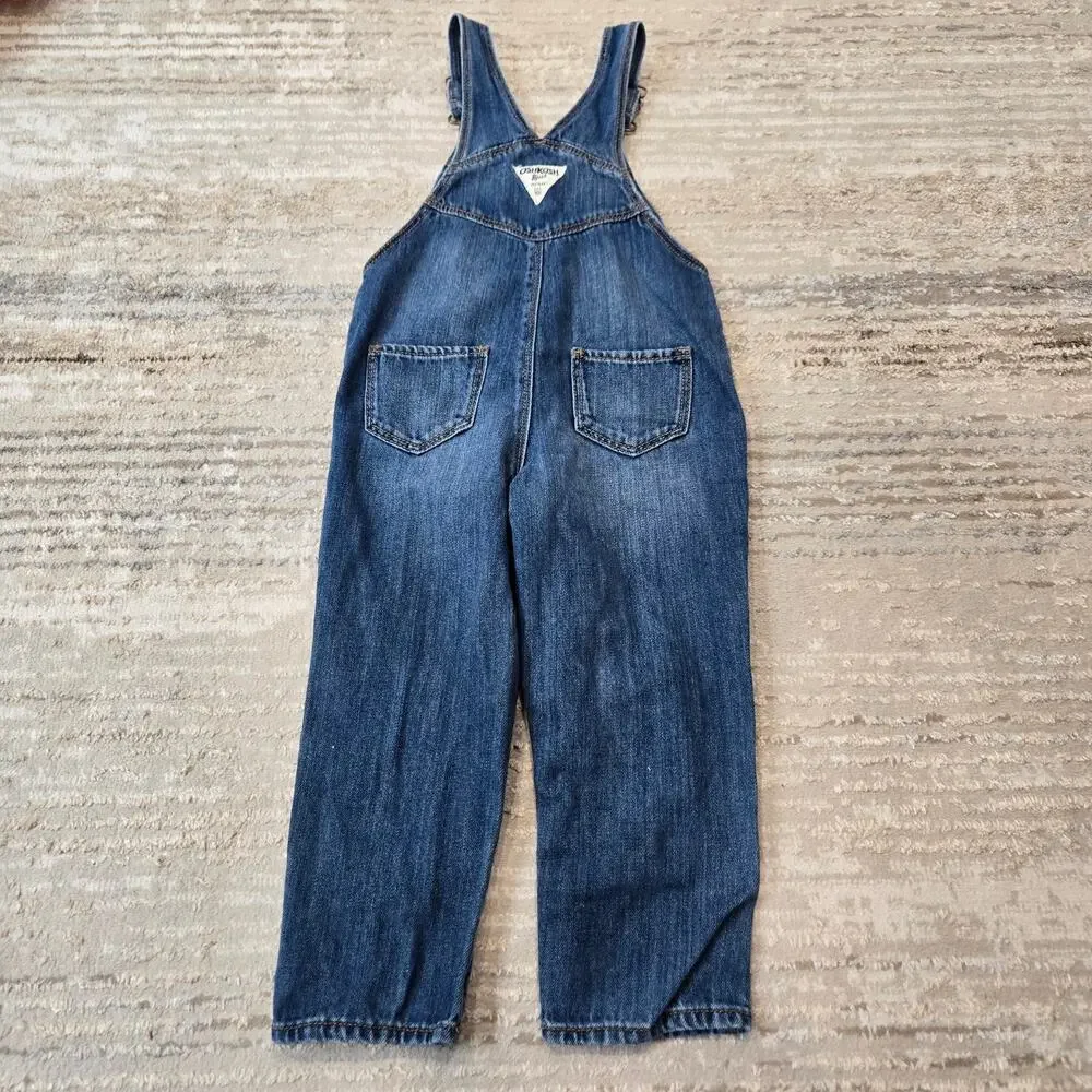 OshKosh B'gosh Denim Jean Overalls Button Front Heart‎ Pocket Vestbak Girls 3T